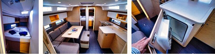 Interior of sailing yacht Dufour 41 - cabins, salon