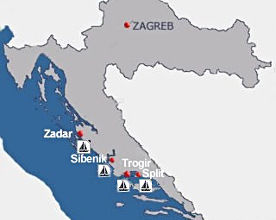 Карта чартерных баз в Хорватии
